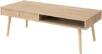 EMOOR Wooden Small Coffee Table with Storage Rectangle Large (47.2"x19.7") Oak, Floor Sitting Low Table Small Space Minimalist Japanese Tatami Room