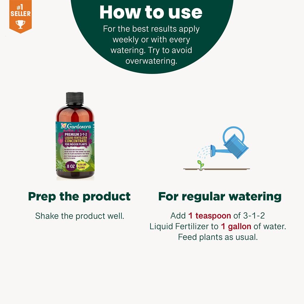 Premium Liquid Monstera Plant Fertilizer - 3-1-2 Concentrate for Indoor Plants and Flowers by Gardenera | Organic Plant Food for Monstera - 8oz