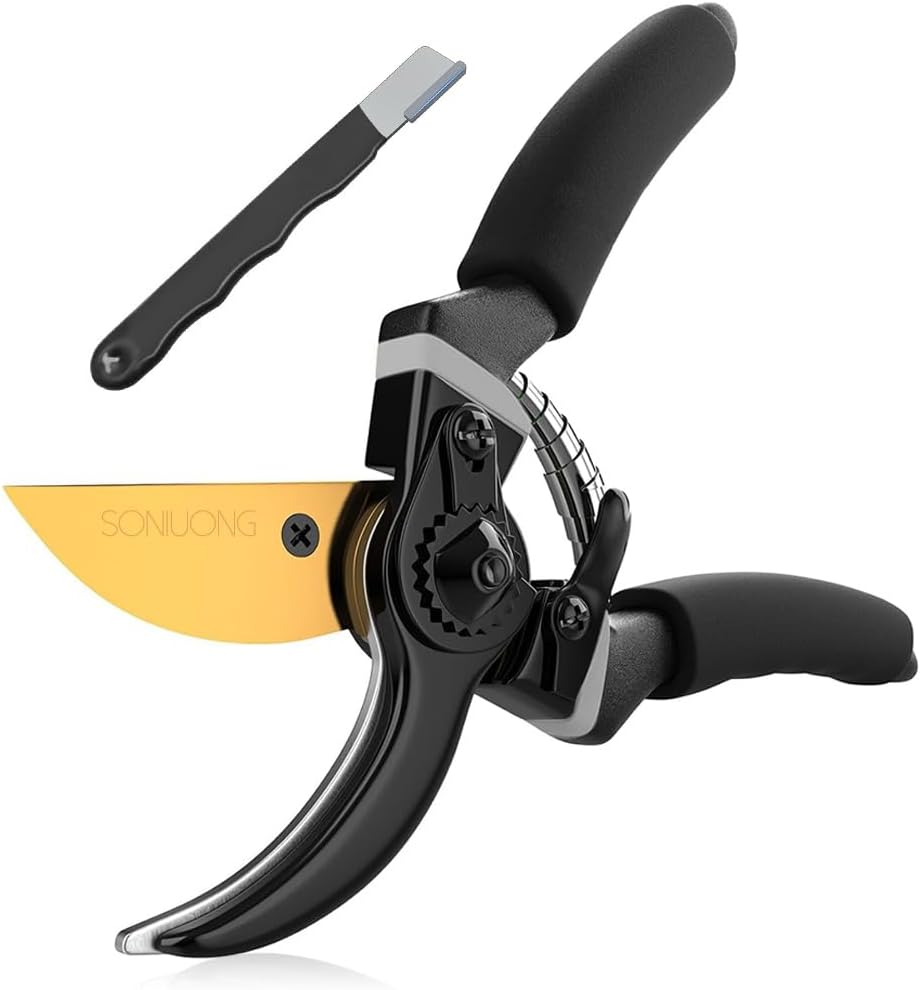 Pruning Shears for Gardening,Garden Shears,Garden Clippers,Gardening Shears,SK5 Steel Hand Pruners,Garden Scissors Heavy Duty Tool with Soft Cushion Grip Handle and Sharpening stone