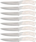 8-Piece Serrated Kitchen Steak Knife Set – Forged High Carbon Stainless Steel, Ultra Sharp, Ergonomic Black Handles, Durable Dinner Knives, Cream Handle