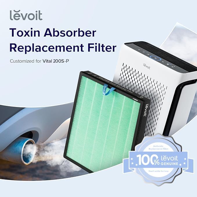 LEVOIT Genuine Vital 200S-P Air Purifier Toxin Absorber Replacement Filter, Supports HEPA Sleep Mode, High-Efficiency Activated Carbon Filter for Odor, Pollen, Vital 200S-RF-TX, 1 Pack, Green