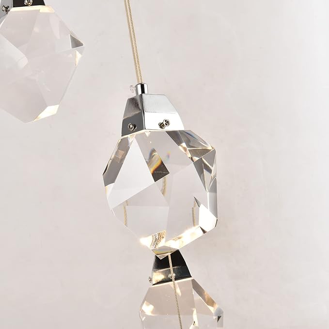 Modern Crystal Chandeliers, Round Raindrop Dimmable Pendant Lights Kitchen Island, Luxury Chrome Ceiling Hanging Lamp for Farmhouse Foyer Bedroom Entryway Dining Room (Round 3-Lights)