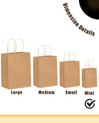 qiqee 100-Packs Brown Paper Gift Bags with Handles Bulk 4.5"×2.5"×6" Mini Size Gift Bags Multiple Uses