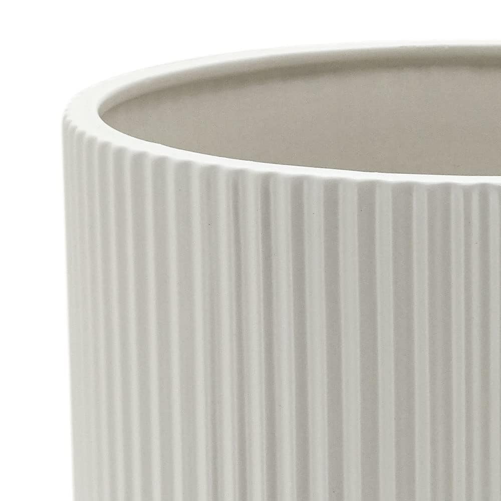 Amazon Basics Fluted Ceramic Planter Pot for Indoor Outdoor Plants, Round Flower Pot with Drainage Hole, 10-inch, White