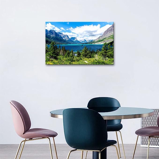 SKASNFAI Glacier National Park Wall Art Lake Mountains Pictures Framed Canvas Prints Artwork for Living room Bedroom Office Ready to Hang (20x30 inch)