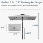 6.5' x 10' Rectangular Patio Umbrella Large Outdoor Market Umbrella w/UV Protection, Push Button Tilt and Crank Lift, Rectangle Table Umbrella for Garden, Deck, Pool, Patio, Light Gray