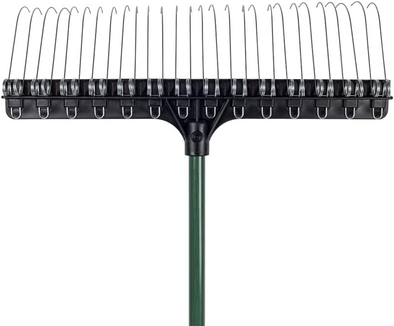 THE GROUNDSKEEPER II Rake 55-inch Lightweight Fiberglass Handle, 21-inch Head, Durable Steel Tines for Gardening, De-Thatching or Professional Landscaping - Green (6-Pack)