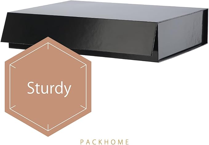 PACKHOME 6 Gift Boxes 11.5x8x2.5 Inches, Sturdy Shirt Boxes with Magnetic Lids for Multiple Occasions (Glossy Black)