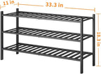 Long Shoe Rack, 3-Tier Bamboo Stackable Shoe Shelf Storage Organizer, Shoe Stand for Closet, Entryway and Hallway