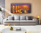 Tyed Art- Contemporary Art Landscape impressionist Oil Painting On Canvas Abstract Textured Tree artwork Painting Home Office Decorations Canvas Wall Art Painting Ready to hang 24x48inch