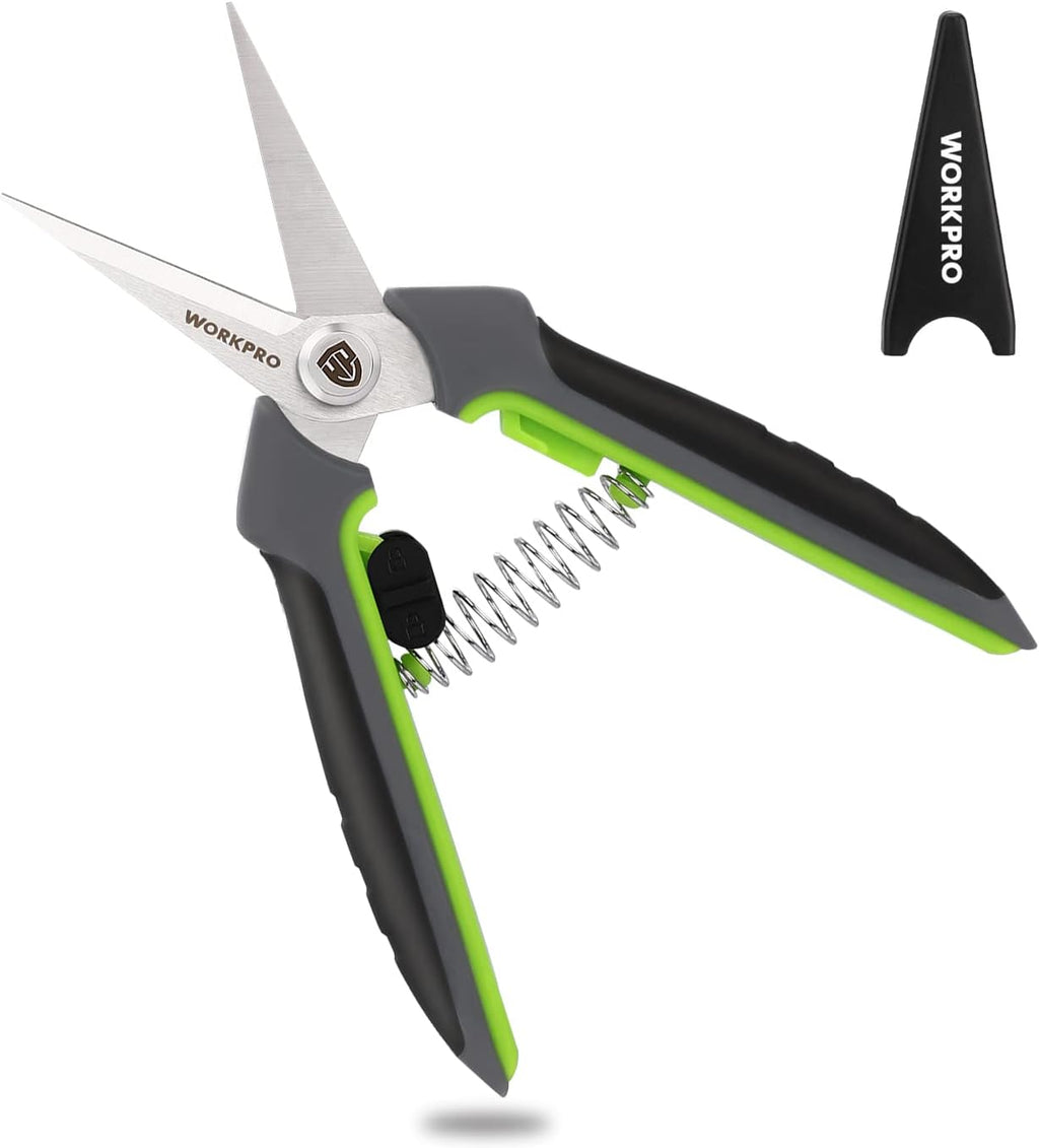 WORKPRO Pruning Shears,6.25'' Gardening Hand Scissors with Sheath,Stainless Steel Straight Blade Hand Pruner for Precision Pruning and Trimming