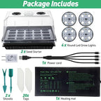 2 Pack Seed Starter Kit with Grow Lights and Heating Mat, 2 Set 40 Cell Indoor Seedling Starter Kit with Higher Humidity Domes and Tray, Seed Starter Tray for Greenhouse, Germination