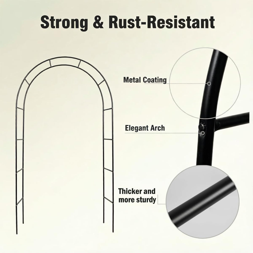 Thick Metal Garden Arch Rust-Proof Heavy Duty for Climbing Vines & Wedding