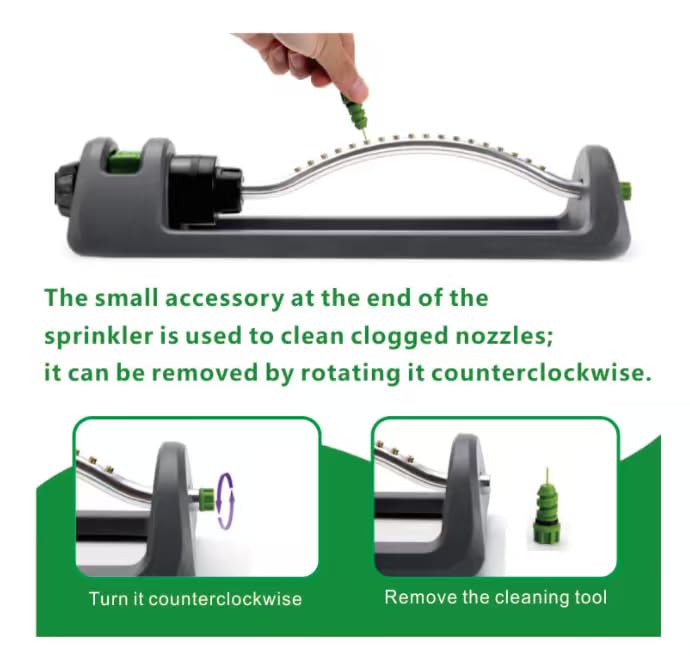 Lawn Sprinkler, 18-Hole Brass Nozzle Oscillating Sprinkler, Garden Tool for Lawns up to 3,600 Square Feet, Jet Cleaning Needle Hidden on the End of the Product, Gray