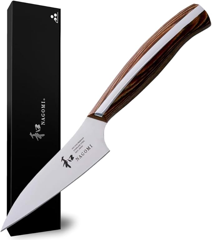 NAGOMI 3.5 inch Premium Peeling Paring Knife, Stainless Steel HRC58 Handy Ultra Sharp Paring Knife for Curved Surface Of Fruits & Vegetables | Black Stylish Gift Box