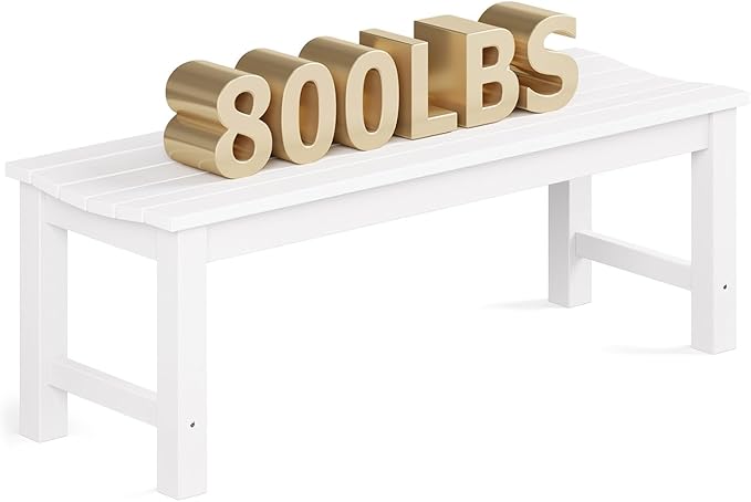 Outdoor Bench, 2-Person Patio Backless Bench Holds up to 800lbs, Weatherproof Garden Bench That Never Rot and Fade, Suit for Backyard, Porch, Patio, Deck and Entryway (White)