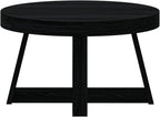 Plank+Beam Classic Round Coffee Table, 30 Inch Farmhouse Coffee Table, Mini Center Tables for Small Spaces, Small Living Space Tea Table, Black Wirebrush