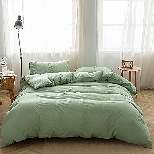FACE TWO FACE Bedding Duvet Cover Set100% Washed Cotton Duvet Cover Linen Like Textured Breathable Durable Soft Comfy (California King, Green)