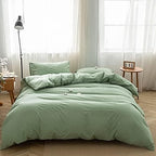 FACE TWO FACE Bedding Duvet Cover Set100% Washed Cotton Duvet Cover Linen Like Textured Breathable Durable Soft Comfy (California King, Green)