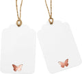 100Pcs Blank Gift Tags with String, Foil Rose Gold Butterfly Large Gift Tags with 65 Ft Jute Twine Cute Tags White Paper Gift Tag for Birthday Baby Shower Wedding Spring Summer Gift Wrap Tag
