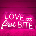 Love At First Bite Neon Sign, Custom Dessert Table LED Neon Light Minimalist Wedding Food Dessert Bar Sign Decor Donut Wall Decoration Size:20x 11inches