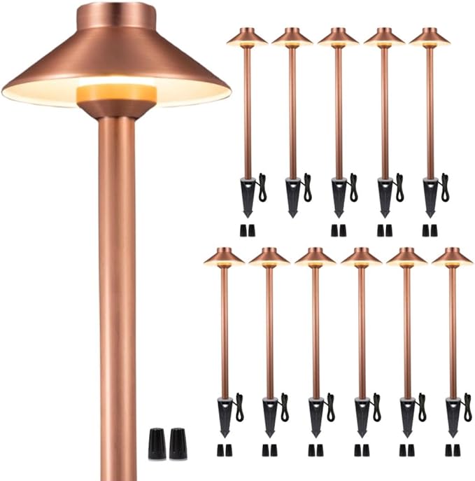 12V Brass Outdoor Landscape Copper Pathway Lights(Hat) LED Low Voltage Landscape Lighting for Walkway Driveway Garden Yard Without G4 Bulb(12 Pack)