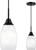 Mini Glass Pendant Light,1-Light Handblown White Oval Art Glass Hanging Pendant Light for Kitchen Island,Dining Room,Living,Foyer,Hallway, Entry Matte Black Metal