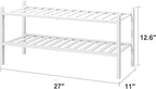 White Shoe Rack for Entryway, 2 Tier Shoe Organizer for Hallway Closet, Bamboo Wood Shoe Racks for Indoor Outdoor (White, 2-Tier)
