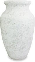 roro Handmade 7.5 Inch Rustic Farmhouse White Textured Ceramic Prunus Vase – Classic Decorative Flower Vase for Home, Office, or Shelf Centerpiece