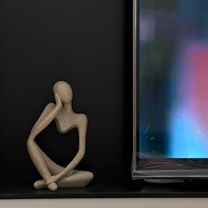 BOPART Sandstone Thinker Statues Home Decor Resin Small Thinker Sculpture Coffee Table Decor Modern Abstract Figurine for Living Room Office Desk Decor