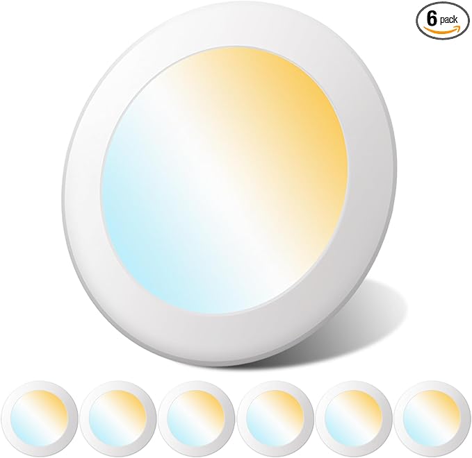 5/6 Inch LED Disk Lights - Dimmable Flush Mount Ceiling Lights, 5CCT Selectable Disc Lights, Recessed Light, Surface Mount Ceiling Light, CRI90+, 14.8W 1150LM, UL/FCC/Energy Star (6 Pack)