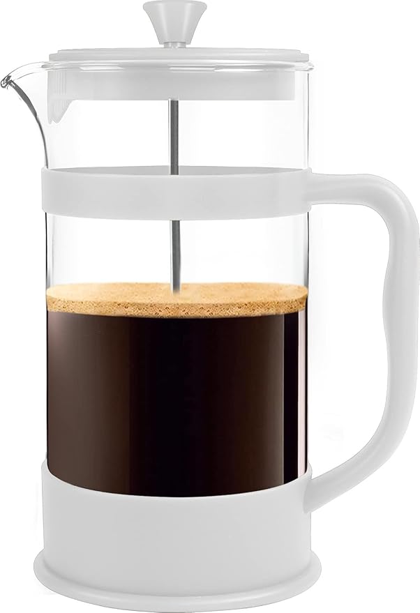 Utopia Kitchen French Press Espresso and Tea Maker with Triple Filters, Stainless Steel Plunger and Heat Resistant Borosilicate Glass (White, 34-oz (Pack of 1))
