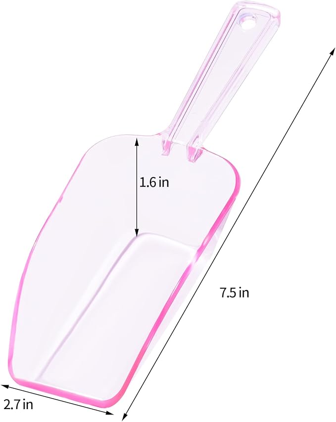 Ice Scoop for Freezer, Clear Pink Plastic Candy Buffet Scoopers, Acrylic Multi-purpose Kitchen Scoop for Party Wedding Popcorn Cookie Dry Goods, 6 Pack 7.5 In