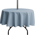Outdoor Tablecloth Wrinkle-Free Stain Resistant Waterproof Polyester Fabric Table Cover with Zipper Umbrella Hole for Picnic/Party/Dinner/Patio Garden(70inch Round,Zippered,Blue Fog)