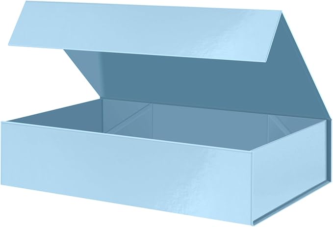 PACKHOME Extra Large Gift Box 17.5x11.3x4.3 Inches, Sturdy Shirt Box with Magnetic Lid for Clothes and Large Gifts (Glossy Light Blue)