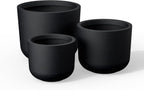 Kante 13",11",9" Dia Black Round Planters (Set of 3), Outdoor Indoor Modern Planter Pots, Lightweight, Weather Resistant, Seamless with Drainage Hole