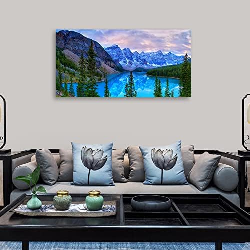 Banff National Park Canvas Wall Art for Living Room Wall Decor Nature Landscape Canvas Picture Blue Sky Mountain Forest Canvas Print Artwork Office Home Wall Decoration Framed Ready to Hang 24" x 48"