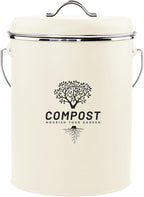 Kitchen Countertop Compost Bin, Odor Resistant Indoor Compost Bin with Lid and Charcoal Filter, Rust Resistant Coated Compost Bucket, Compost Container, Cream