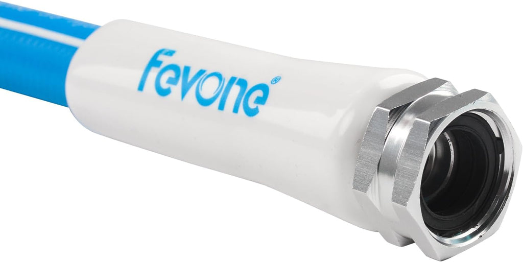 Fevone 100 ft x 5/8" Heavy Duty Garden Hose, Drinking Water Safe, Flexible & Kink-Free Hybrid Polymer Water Hose, Lightweight Outdoor Hose with 3/4" Solid Aluminum Fittings