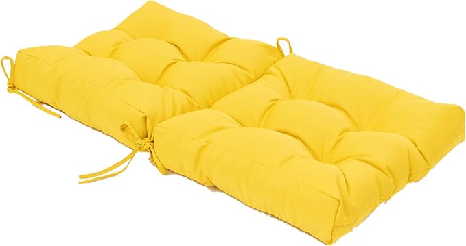 QILLOWAY Outdoor Chair Cushion for Patio Furniture, Waterproof Patio Cushions Set of 2 with Ties, Fade Resistant Replacement Pads for Outdoor Rocking Chairs,Yellow