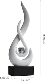 AWNR Abstract White Sculpture Decor: Flame Statue with Glass Ball Resin Art Figurines Unique Centerpiece Table Decorations Modern Home Decor Living Room TV Stand Coffee Table Office Decor
