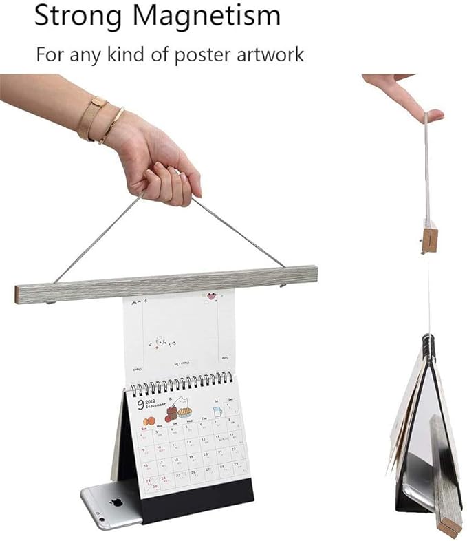 Magnetic Poster Hanger, 17x24 17x11 17x22 Poster Frame Wood Wooden Magnet Print Posters Dowel Scroll Hanger Hangers Hanging Kit for Walls Map Canvas Artwork (Grey, 17")