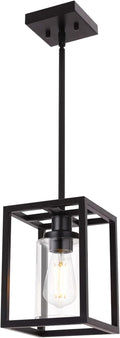 VINLUZ 1 Light Single Pendant Lighting Fixture in Matte Black Finish,Classic Farmhouse Chandelier with Clear Glass Shade Hanging Ceiling Light
