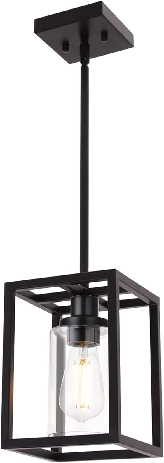 VINLUZ 1 Light Single Pendant Lighting Fixture in Matte Black Finish,Classic Farmhouse Chandelier with Clear Glass Shade Hanging Ceiling Light