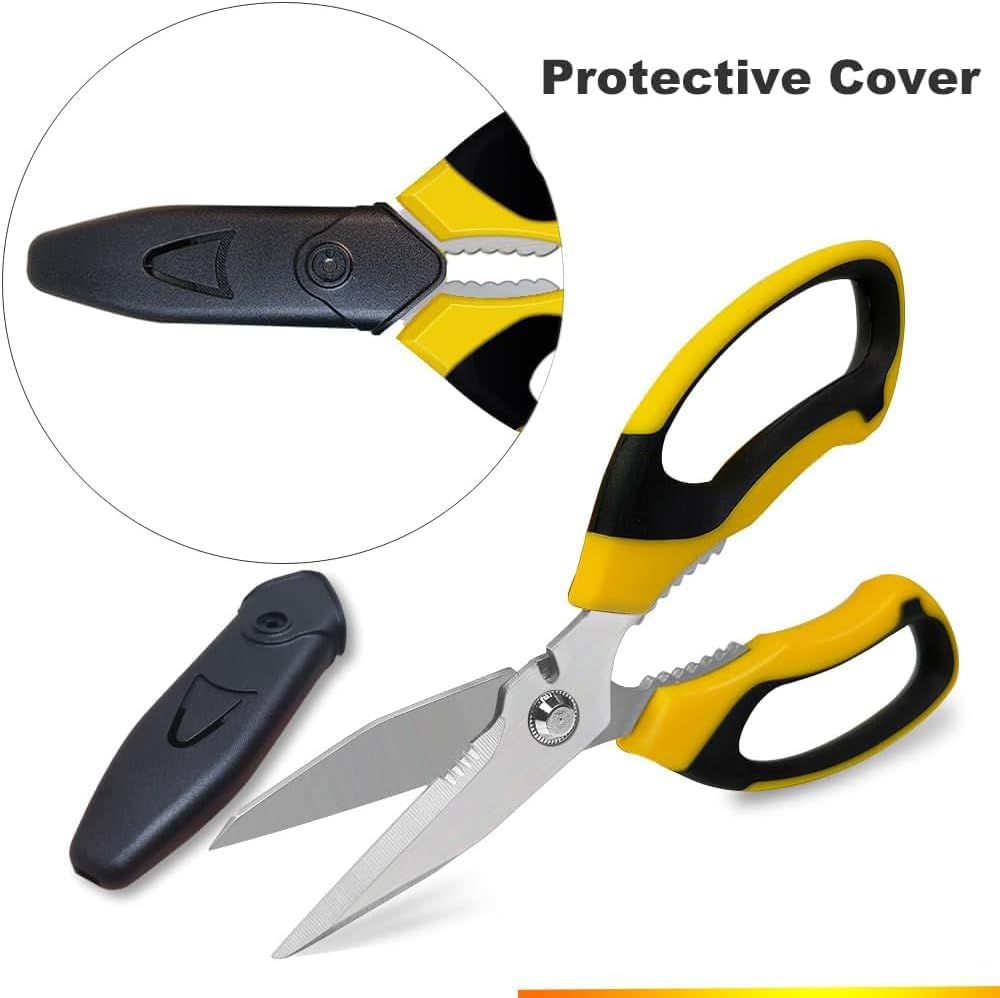 Ultra Sharp Stainless Steel Shears, Heavy Duty Scissors with Protective Cover, All Purpose Carpet Shears, Easy Cutting Cardboard, Leather, Fabric, Wires