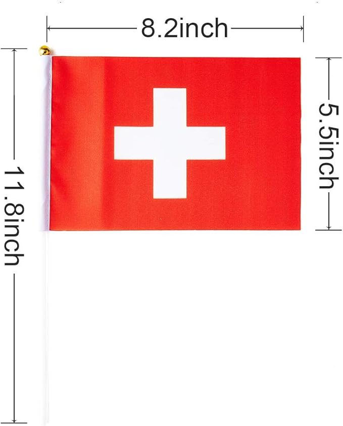 Switzerland Flag Swiss Flag, Small Mini Handheld switzerland Flags on Stick, Ideal for Party Parades Sports Events Patriotic Festival Decorations