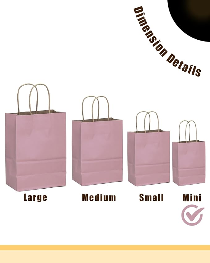 qiqee 24 Pcs Pink Purple Mini Paper Gift Bags with Handles 6"x4.5"x2.5" Small Brown Kraft Party Favor Bags Multiple Uses (Mini size)