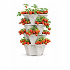 Vertical Garden Planter 4 Tier Stackable System 16 Plants, Space Saving Herb, Strawberry & Food Crop Planter with Center Support Hole for Indoor Outdoor Gardening (4, Stone, Small)