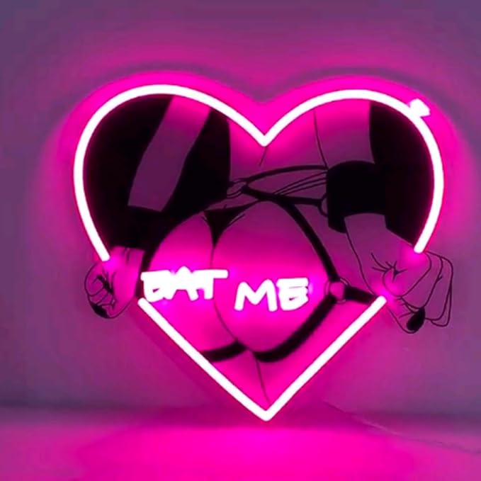 Anime Girl Eat Me Neon Sign, Girl Bedroom Wall Neon Light, Led Neon Signs for Gaming Room, Body UV Printed Signs USB Size:H11 x W14 inches