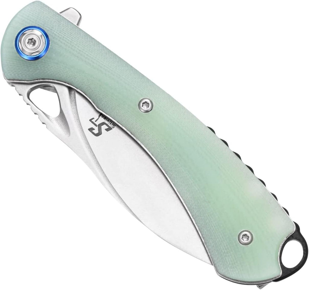 Sitivien ST147 Folding Pocket Knife,14C28N Steel Blade with G10 Handle Utility Knife EDC Tool Knife for Outdoor Camping,Hiking,Hunting(Jade)